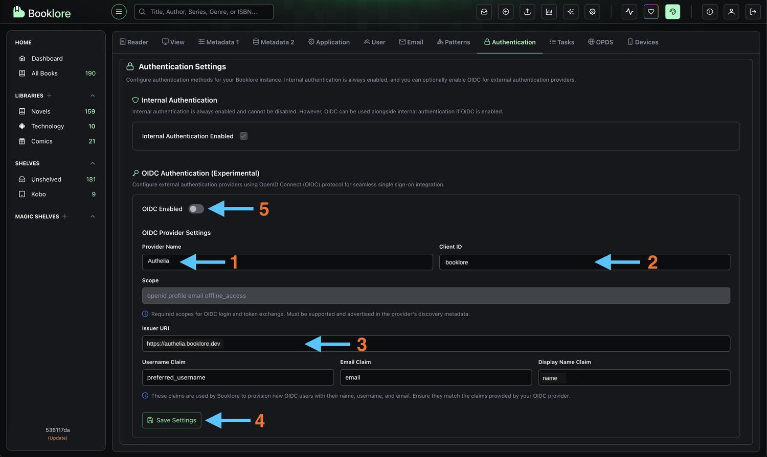 Booklore OIDC Settings