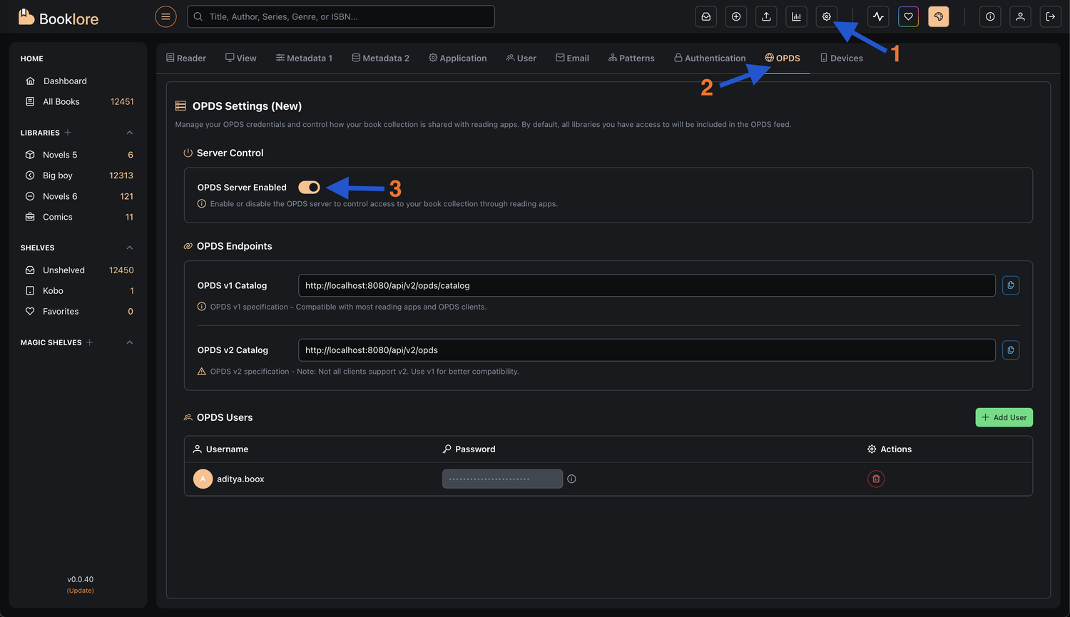 OPDS Settings